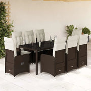 Set Bistrò da Giardino 9 pz con Cuscini in Polyrattan Marrone 3277070