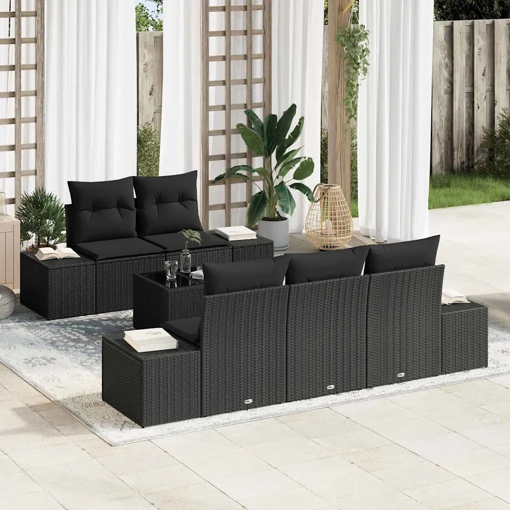 Set Divano da Giardino con cuscino 6 pcs Nero polyrattan 3355612