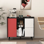 Buffet con ante rosse - Zephmum- 2 cassetti e 2 ripiani aperti
