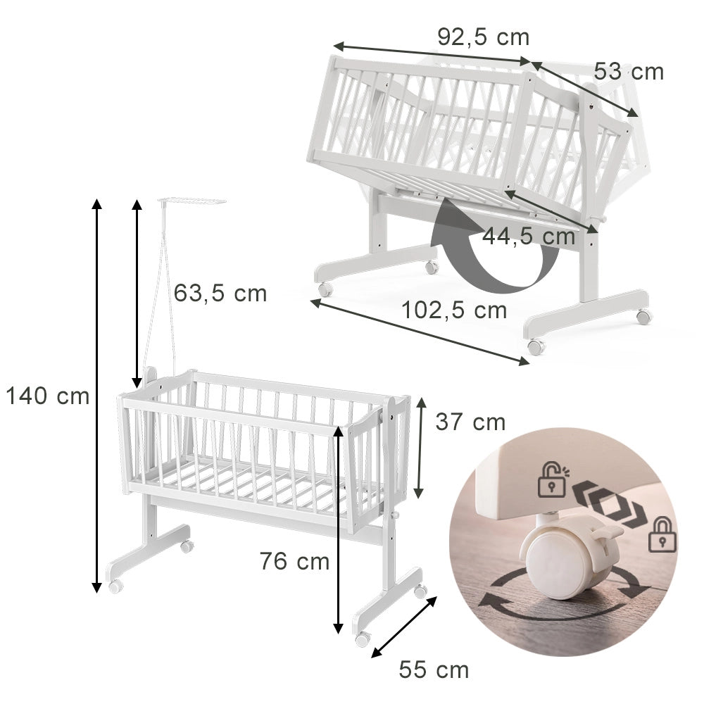 Lettino per bambini Bianco 40x90 con ruote Vitalispa