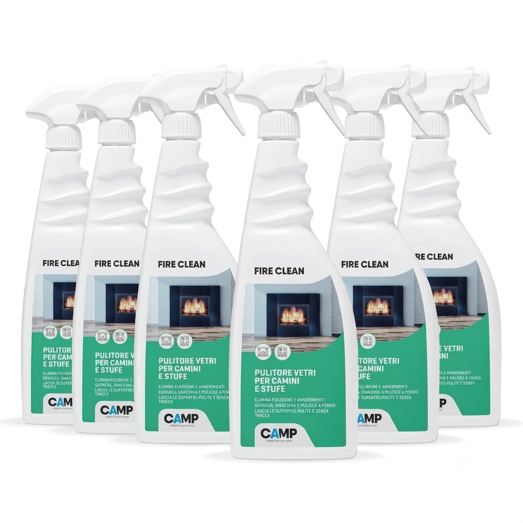 Kit 6 fire clean da 750 ml pulitore decarbonizzante vetri e superfici di camini