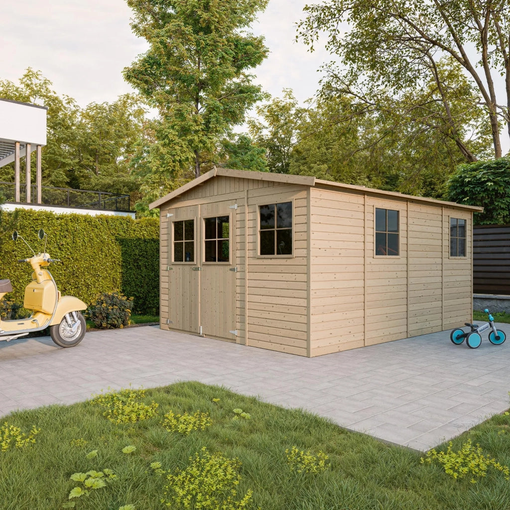 TIMBELA M336 Casa da giardino in legno naturale A226x316x424 cm/12 m²