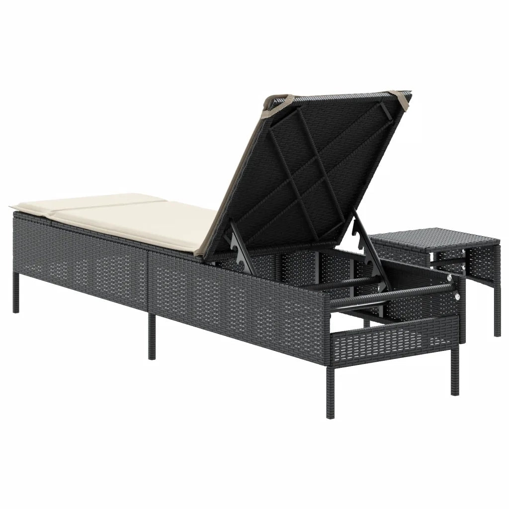 Lettino Prendisole con Tavolo e Cuscino Nero in Polyrattan 4002728