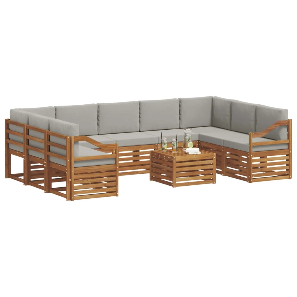 Set divani con cuscino 10 pcs Grigio Naturale e Chiaro 3375536
