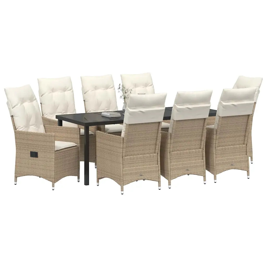 Set da Pranzo per Giardino con cuscino 9 pcs Beige polyrattan 3379561