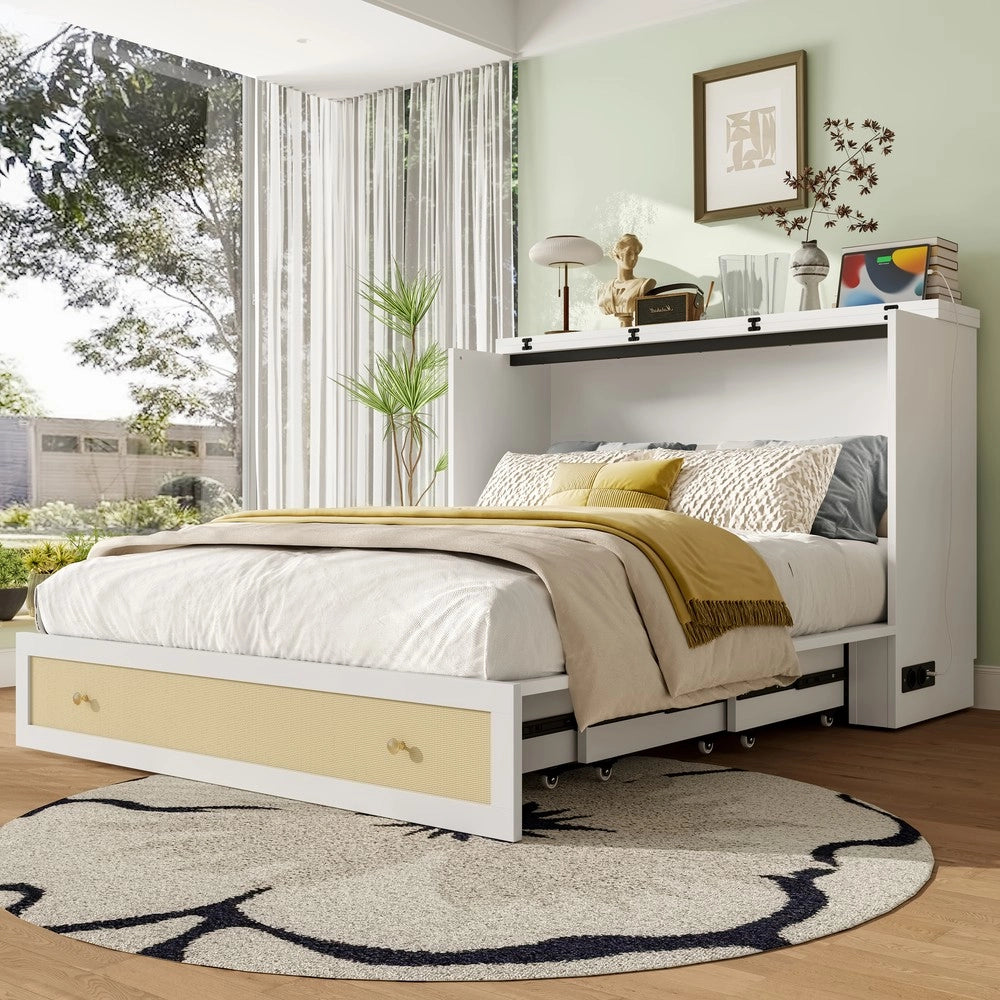 Letto a Scomparsa con Cassetti e Ripiano ¨C MINIMAL ¨C Bianco, 140x200