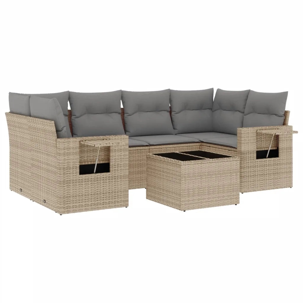 Set Divani da Giardino 7 pz con Cuscini Beige in Polyrattan 3219918