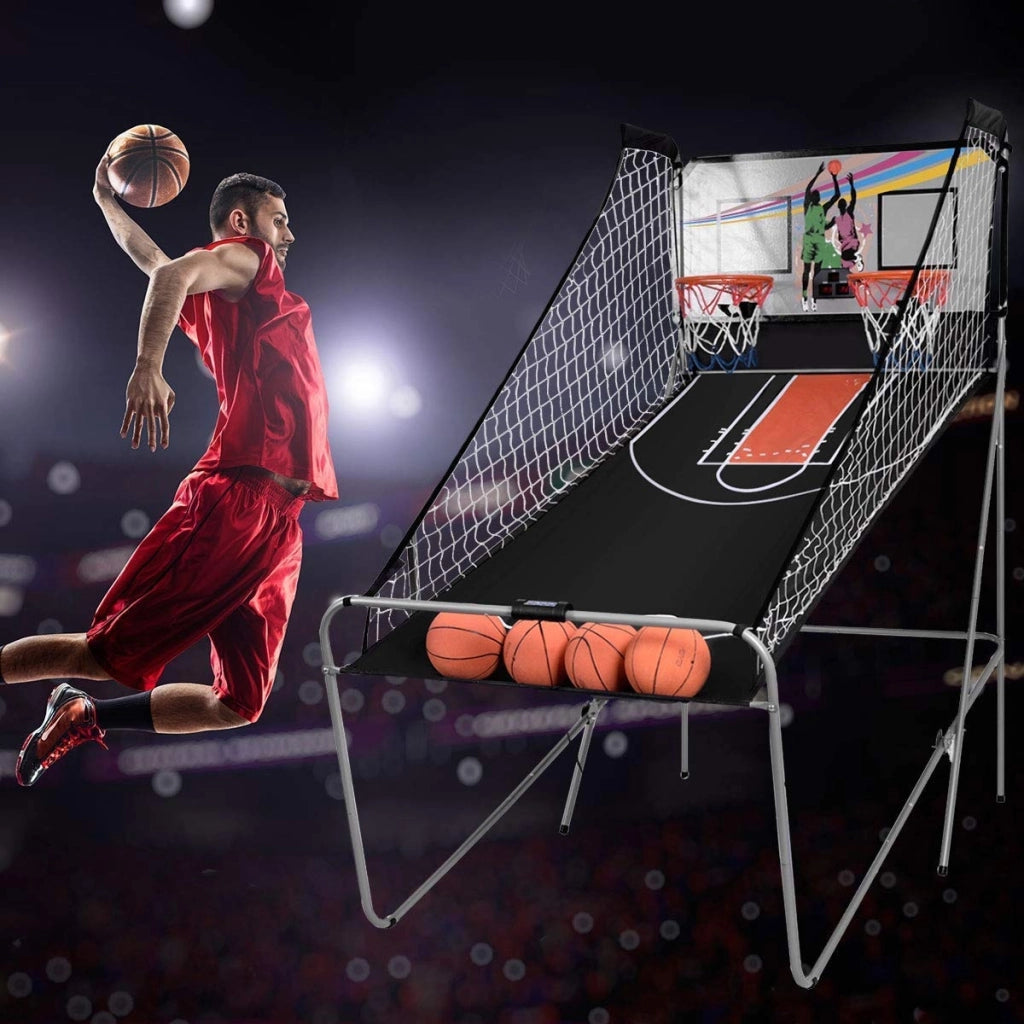 Macchina da pallacanestro elettronico, Canestro da Basket gioco pieghevole 202x107x205cm Grigio-Giocattoli sportivi