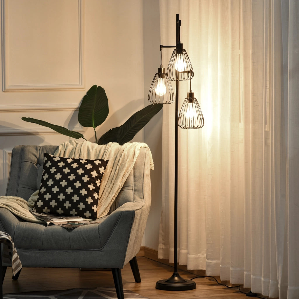 Lampada da Terra Industriale Vintage ¨C Minimal ¨C Nero, Metallo, §¶35x170cm
