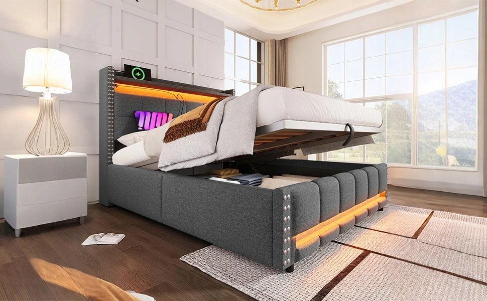 Letto matrimoniale 160x200 - Xylo - LED, Grigio