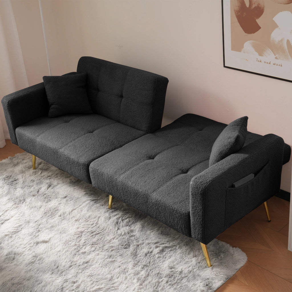 Divano letto con angolo regolabile - Zephmum- Gambe dorate, cuscini e tasche laterali