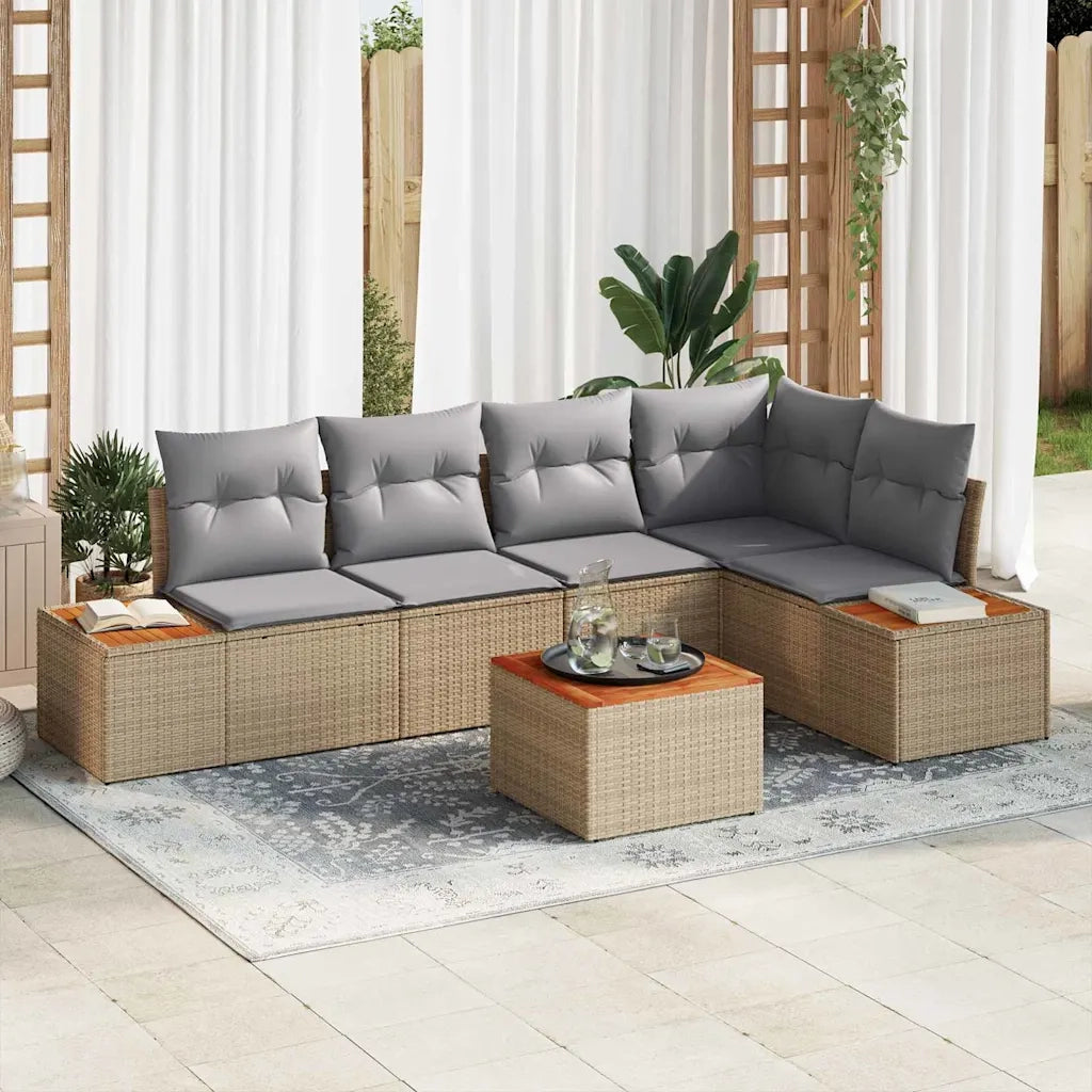 Set Divano da Giardino 6 pcs beige e grigio chiaro Poly Rattan