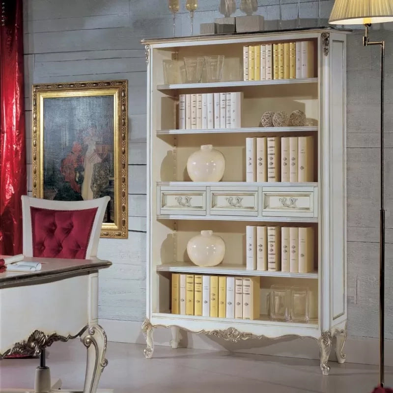 Libreria classica legno shabby bianco argento 130x50x215 - Mobili 2G