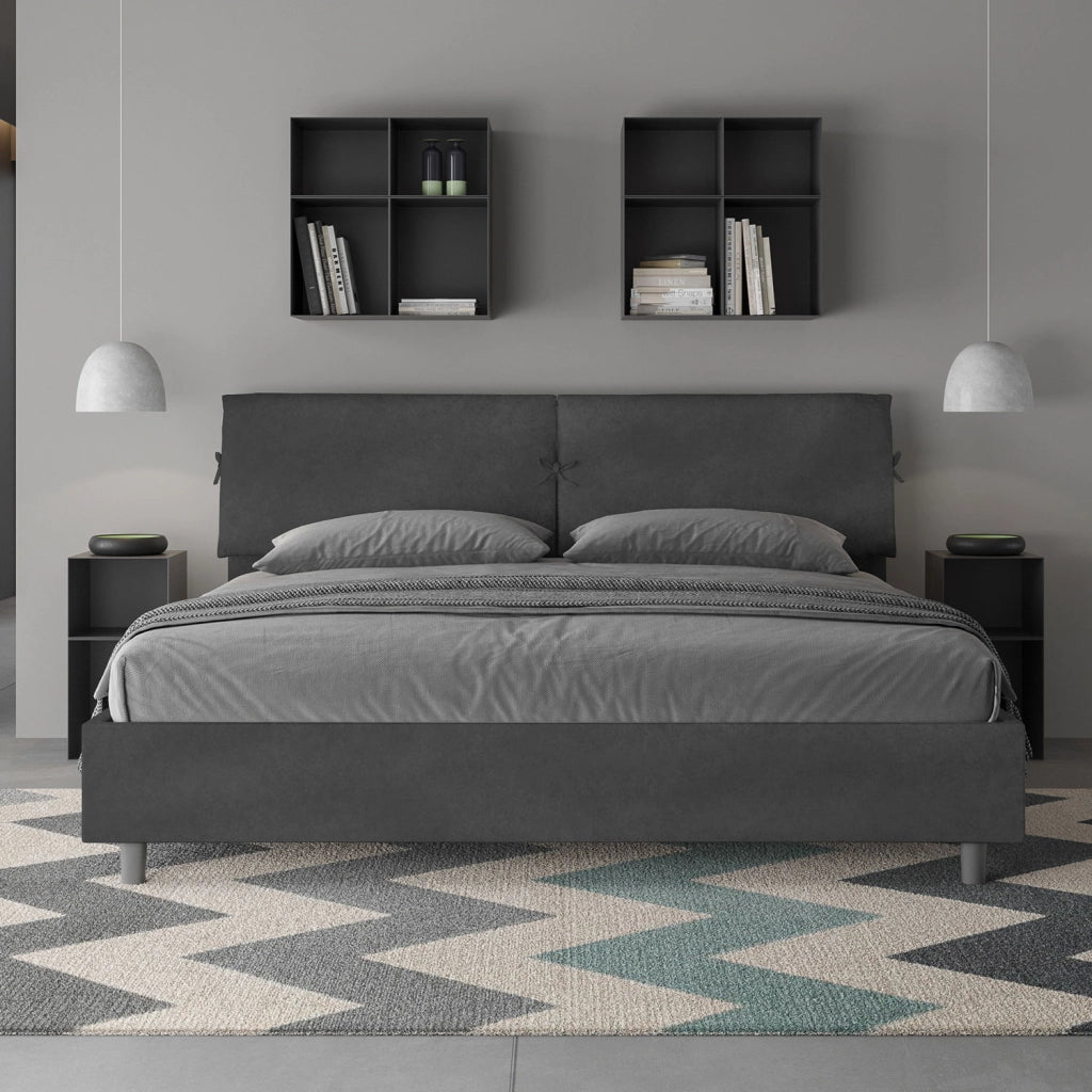 BS COM Letto matrimoniale king size contenitore imbottito 200x200 microfibra grigio
