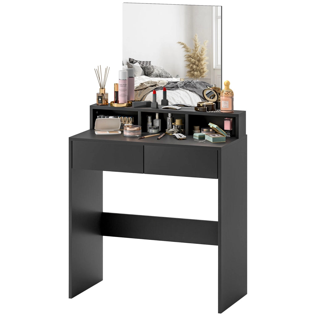 Tocador con specchio 2 cassetti 3 scompartimenti ¨C Minimal ¨C Nero 75x38x135 cm