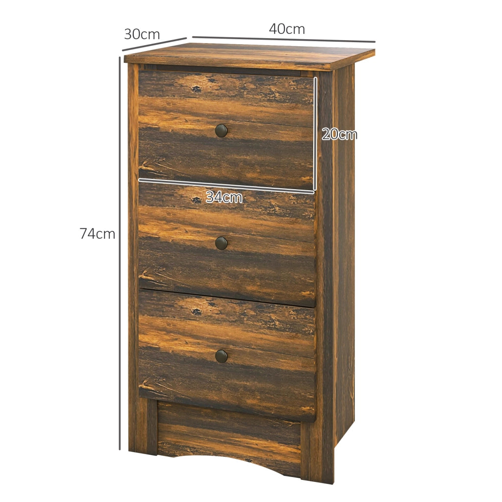 Comodino 3 Cassetti Rustico in Legno ¨C Minimal ¨C 40x30x74 cm Marrone