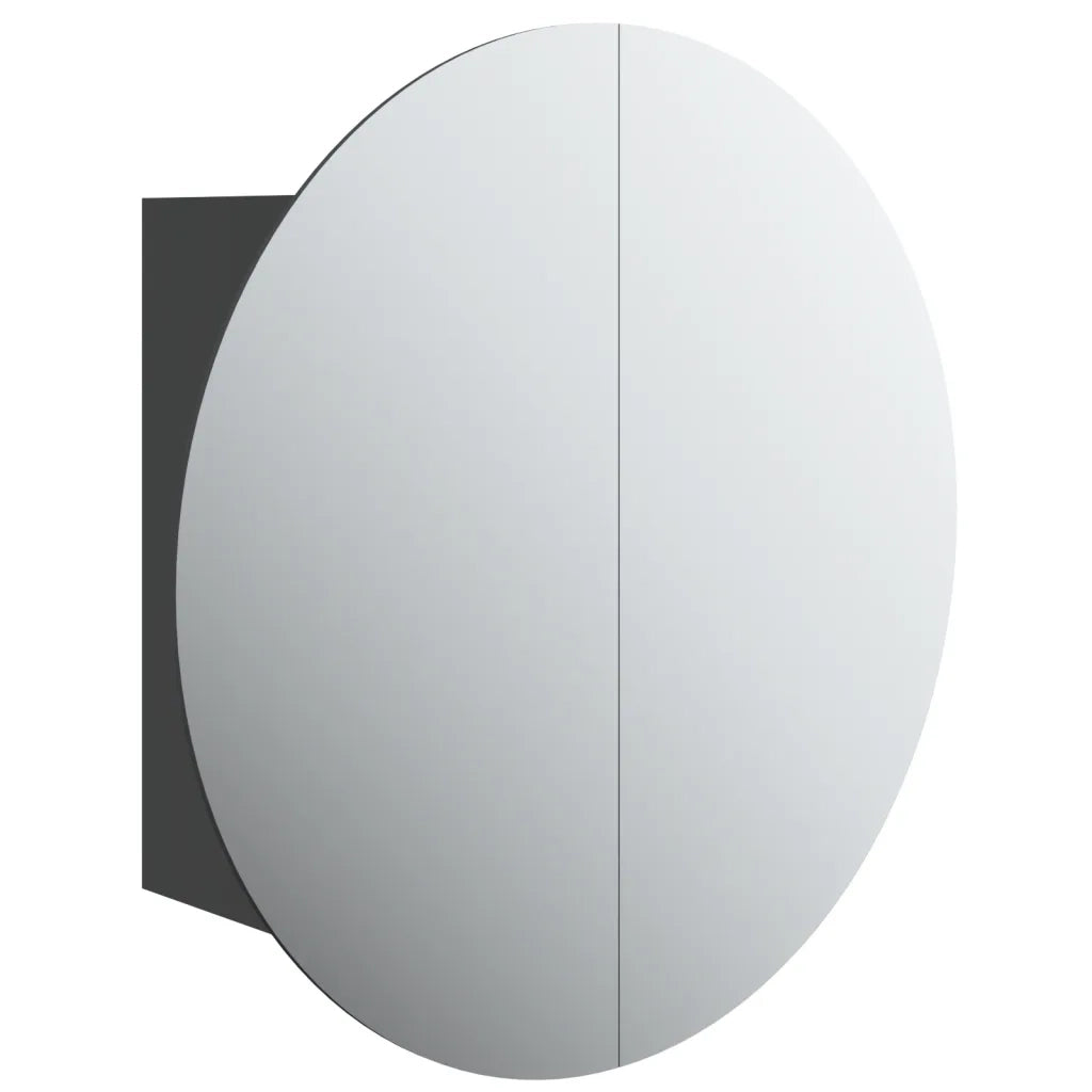 Armadio da Bagno con Specchio Rotondo e LED-Mobile bagno con specchio Nero 47x47x17,5 cm