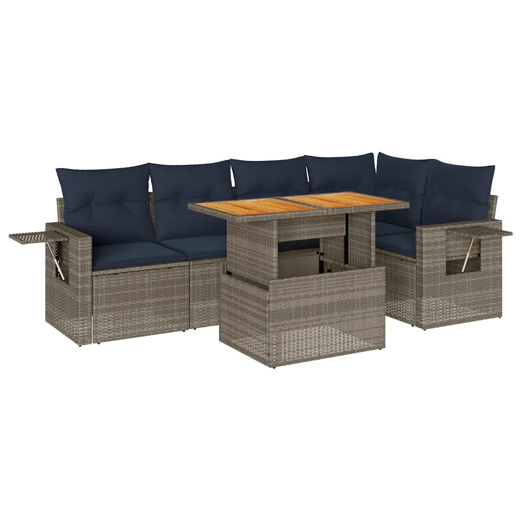 Set Divano da Giardino 6 pz con Cuscini Grigio in Polyrattan 3327155