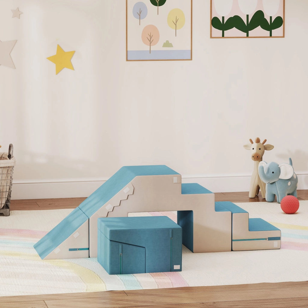Set 2 blocchi morbidi gioco bambini ¨C Xylo ¨C tessuto beige e blu per arrampicarsi