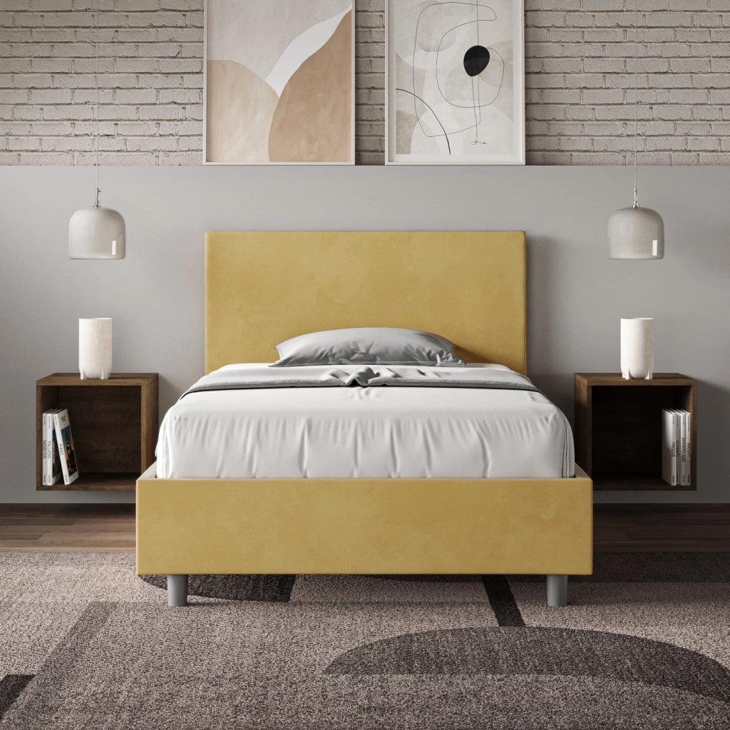BS COM Letto una piazza e mezza con rete imbottito 120x210 microfibra ocra