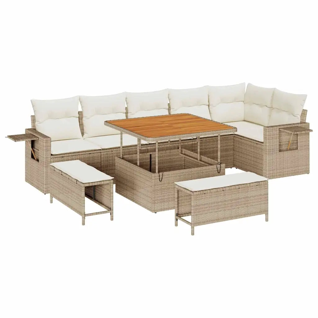 Set Divano da Giardino 11 pcs Beige e Crema polyrattan