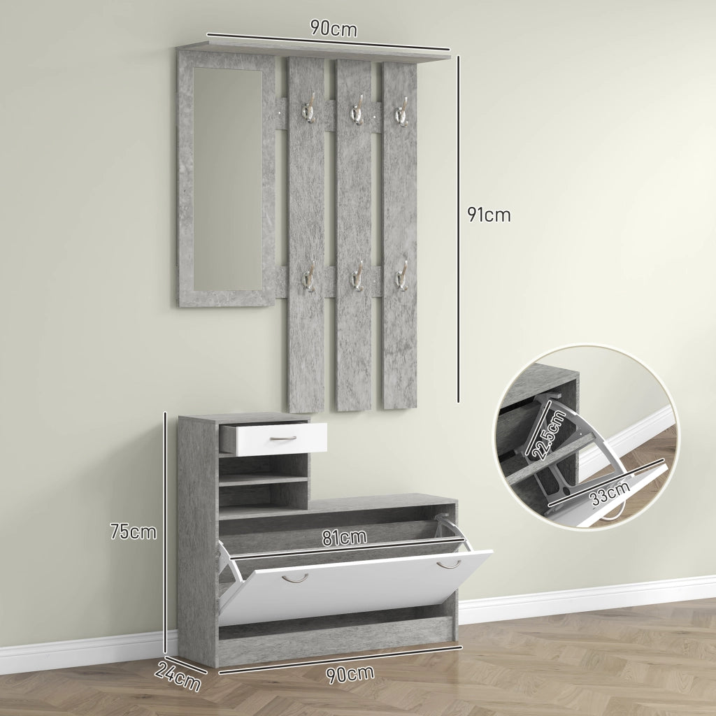 Mobile da Ingresso con Appendiabiti, Scarpiera e Specchio ¨C zephmum ¨C Grigio