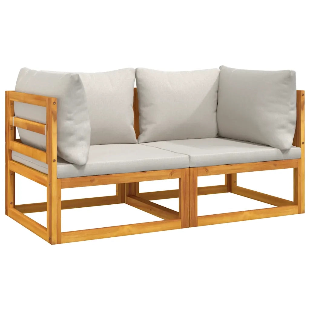 Divano da esterno-Divani Angolo Modulari 2pz Cuscini Grigio Chiaro Legno Acacia