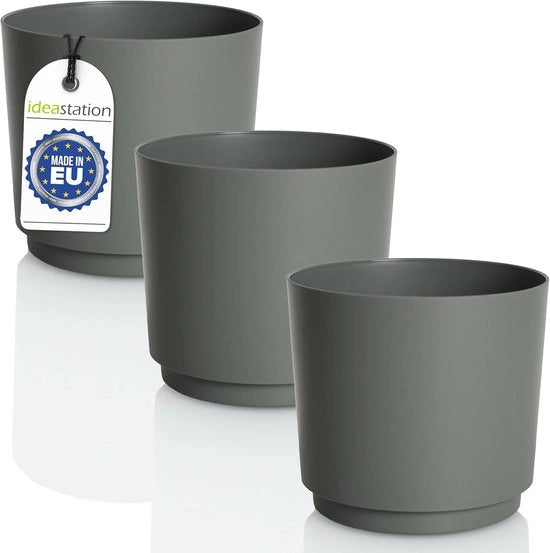 Set di tre vasi in plastica ondegnavoli - colore verde-grigio - altezza 14,5 cm