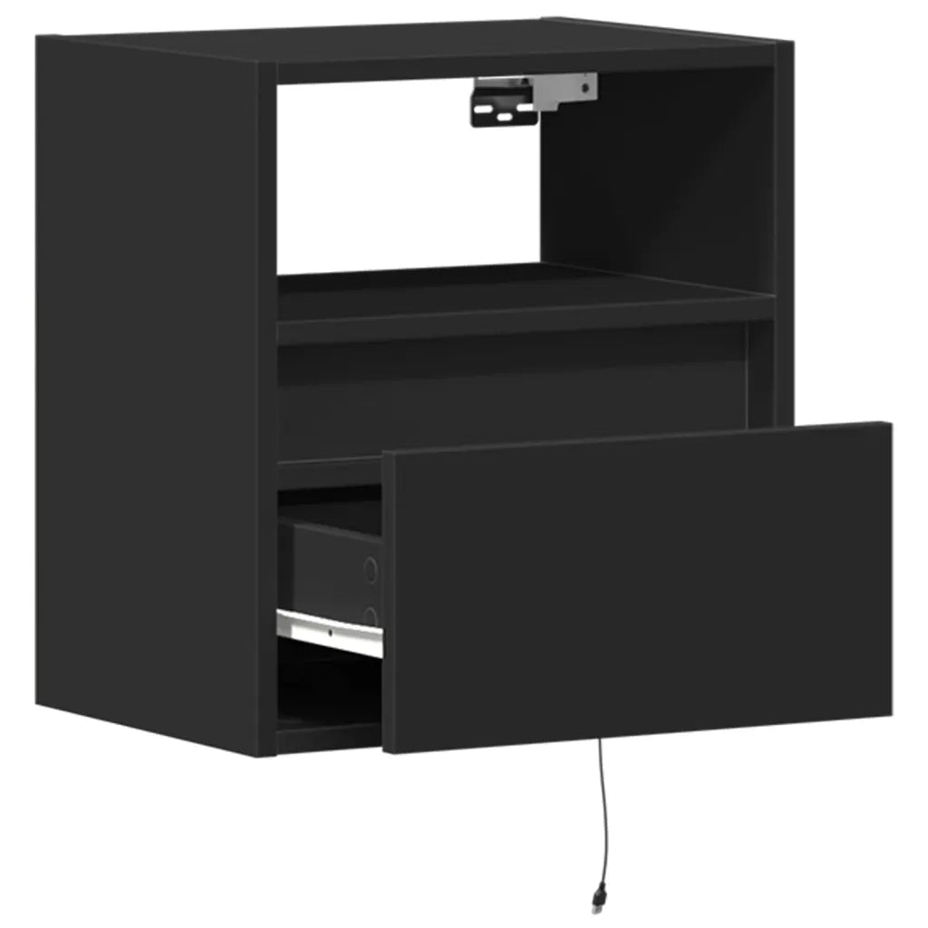 Comodini a Parete con Luci LED 2 pz Neri 3307978