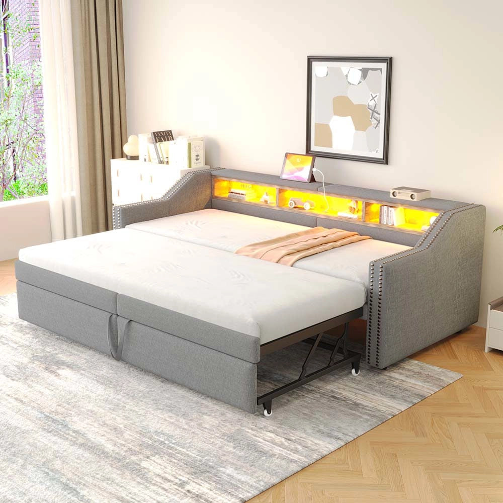 Divano letto - Xylo - 90x200 cm LED USB contenitore grigio chiaro