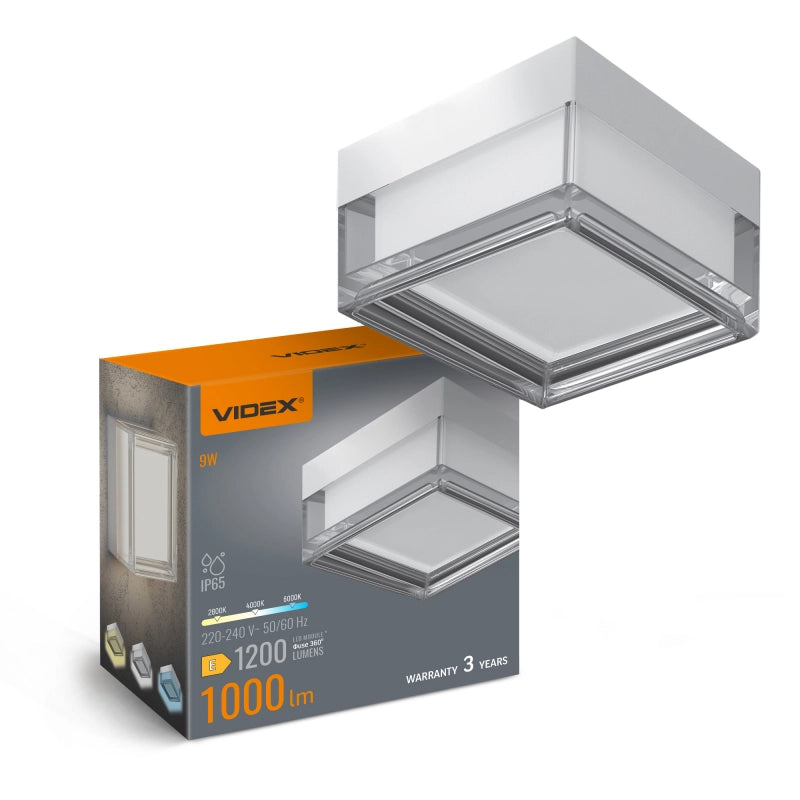 Plafoniera LED quadrata bianca 9W IP65 Videx BHD02