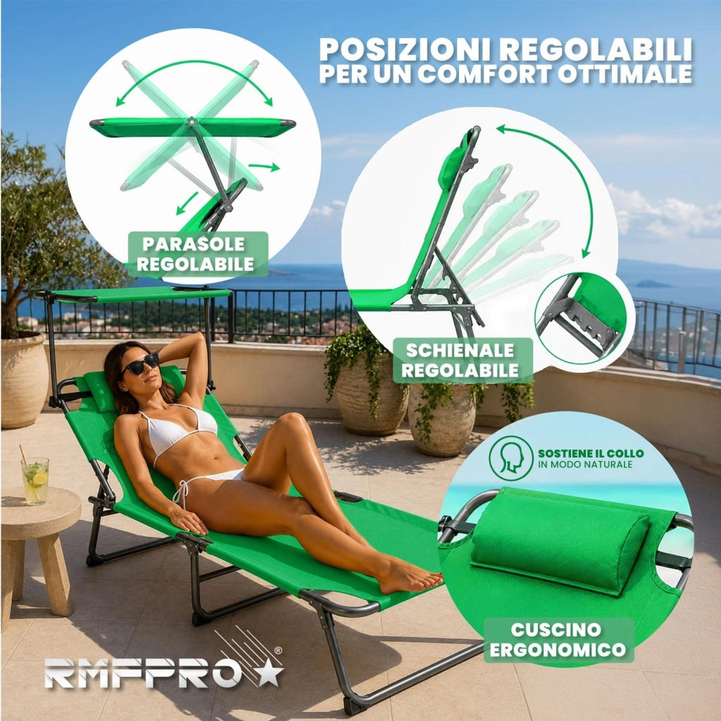 RMF PRO SET 2 LETTINI PIEGHEVOLE CON PARASOLE VERDE