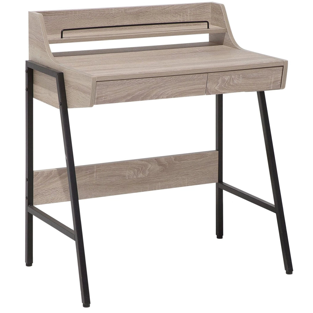 Scrivania da Ufficio in Legno Chiaro e Nero 77 x 46 cm Scaffale 2 Cassetti Scandinavo
