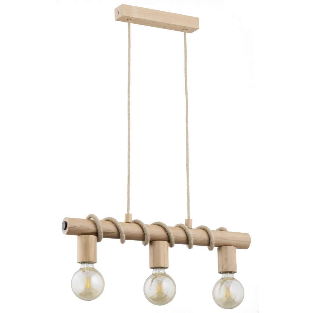 Lampada a sospensione scandinava legno chiaro 3xE27 Alfa