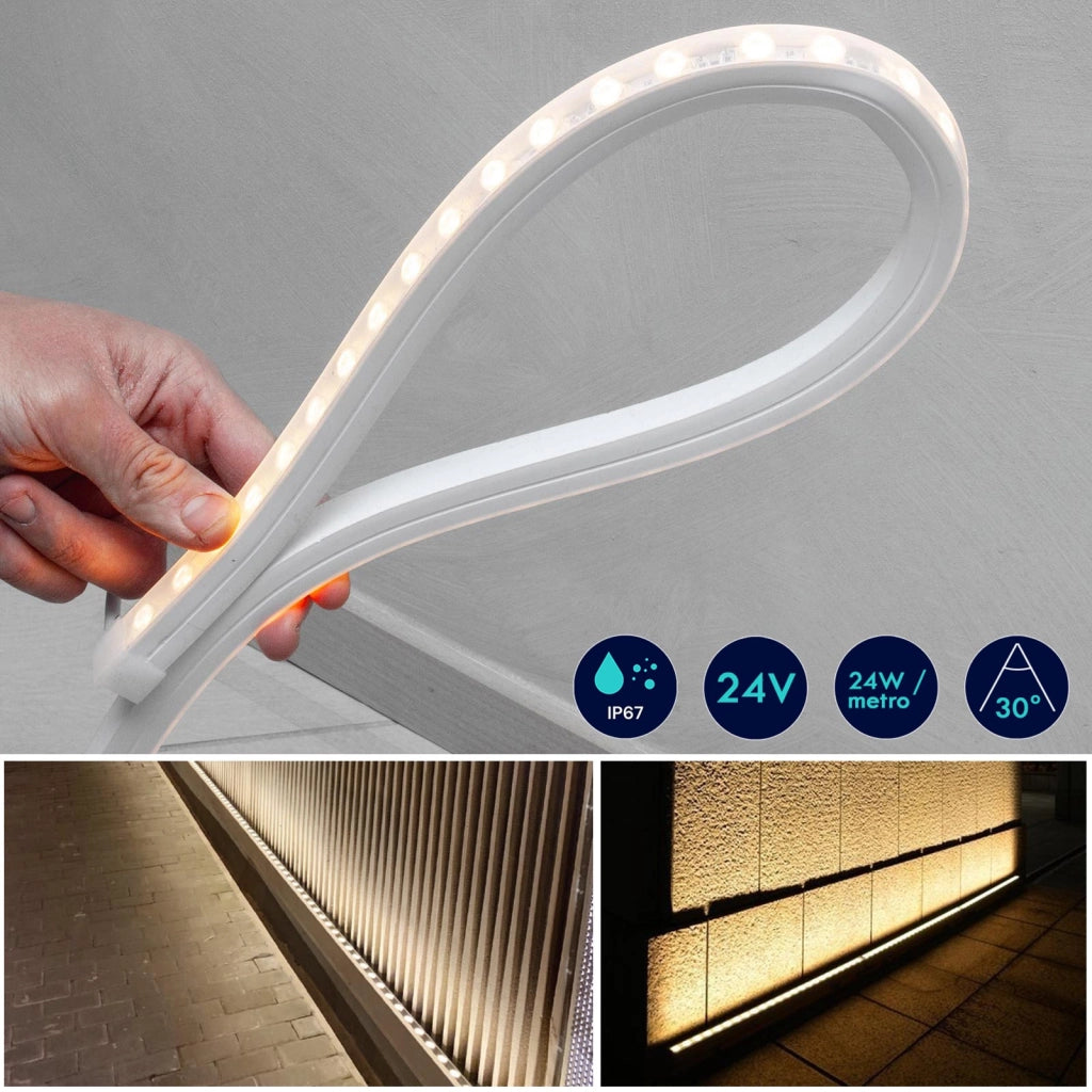 Wall Washer flessibile barra luminosa 24V IP67 striscia LED 24W / MT luce angolo 30 gradi esterni giardino facciata edifici barche 1 METRO 6000K