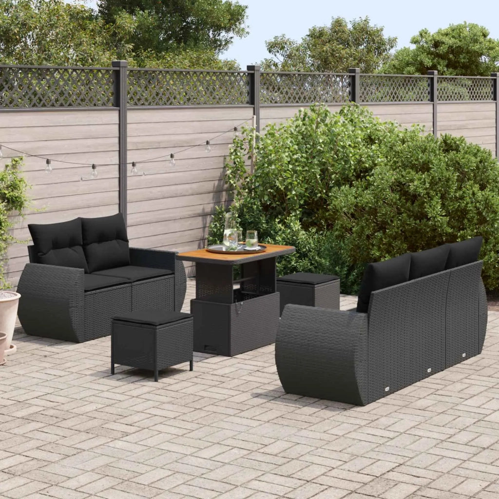 Set Divano da Giardino con cuscino 8 pcs Nero polyrattan 3363769
