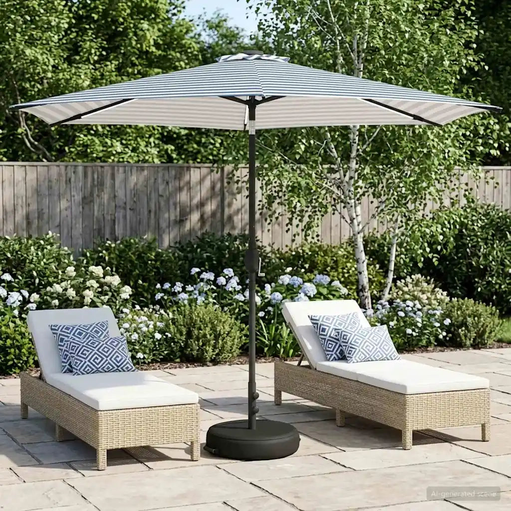 Ombrellone da giardino-Parasol da giardino con luci LED e base 300 x 300 cm Poliestere 994125