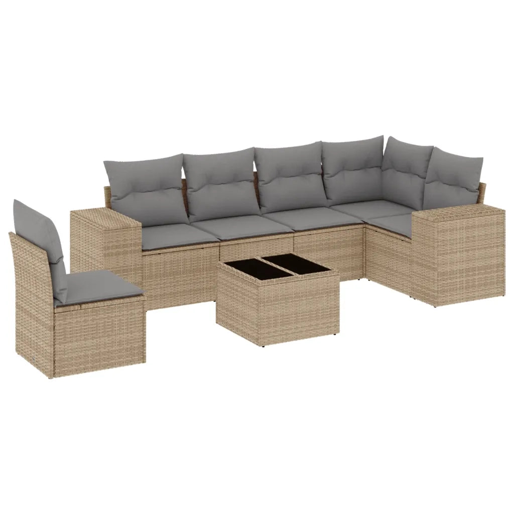 Set Divani da Giardino 7 pz con Cuscini Beige in Polyrattan 3222638