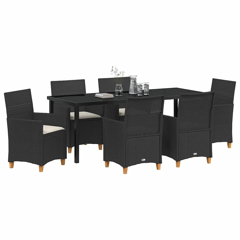 Set da Pranzo per Giardino 7 pcs Nero polyrattan 3381070