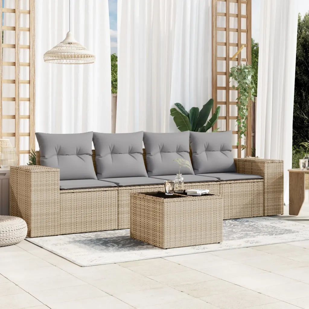 Set Divano da Giardino 5 pz con Cuscini Beige in Polyrattan 3222288