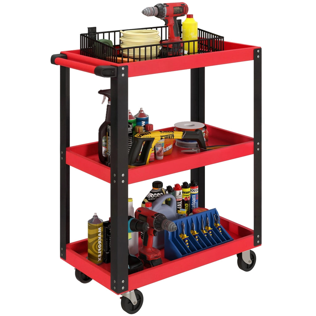 Carrello per Attrezzi con 3 Ripiani ¨C Minimal ¨C Rosso e Nero