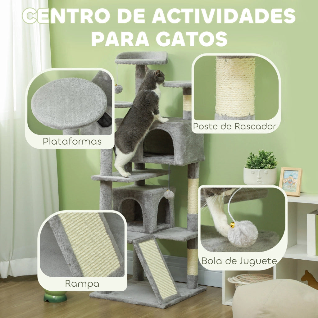 Albero per Gatti con Piattaforme Cuscini e Tunnel ¨C Zephmum ¨C Grigio Chiaro