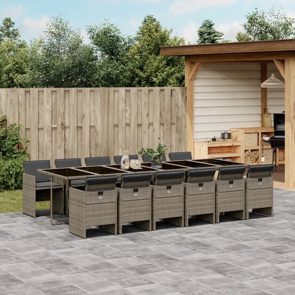 Set da pranzo da giardino da 13 pz con Cuscini in Polyrattan Grigio 3277716