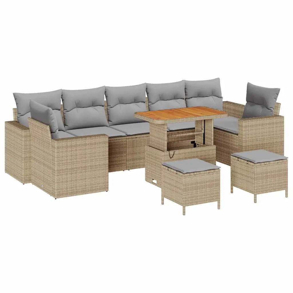 Set Divano da Giardino 10 pcs Beige e Grigio Chiaro polyrattan 3363552