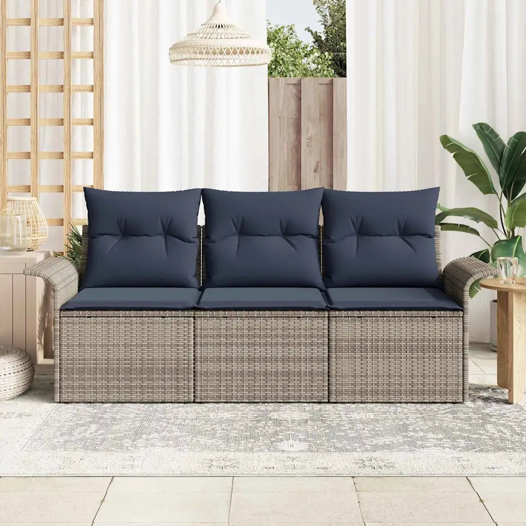 Set Divano da Giardino con cuscino 3 pcs Grigio Poly Rattan 3353894
