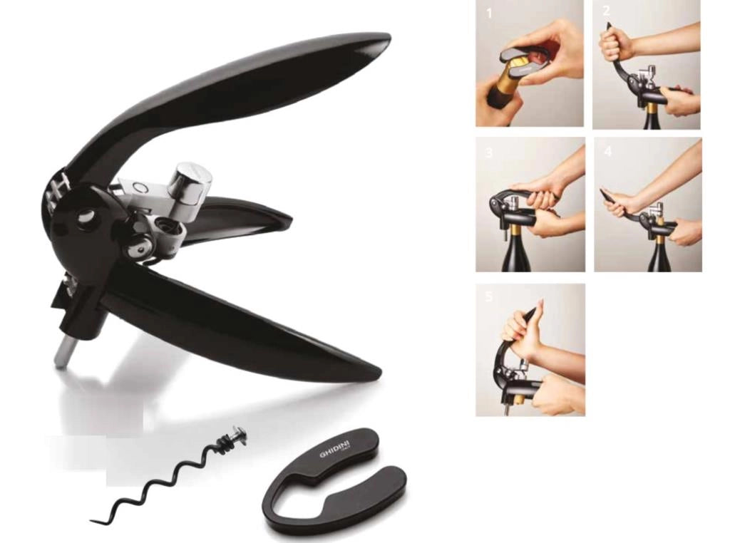 Apribottiglie a Leva con Tagliacapsule e Spirale Ghidini