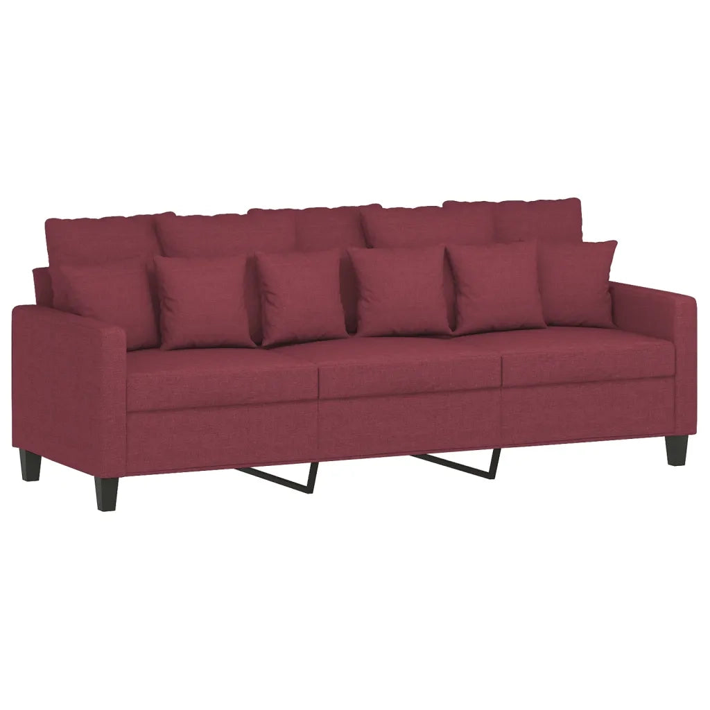 Set di Divani 3 pz con Cuscini Rosso Vino in Tessuto 3201678