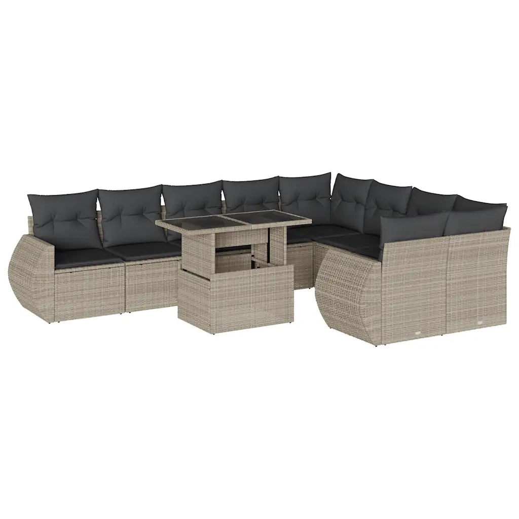 Set Divano Giardino 10 pz con Cuscini Grigio Chiaro Polyrattan 3268762