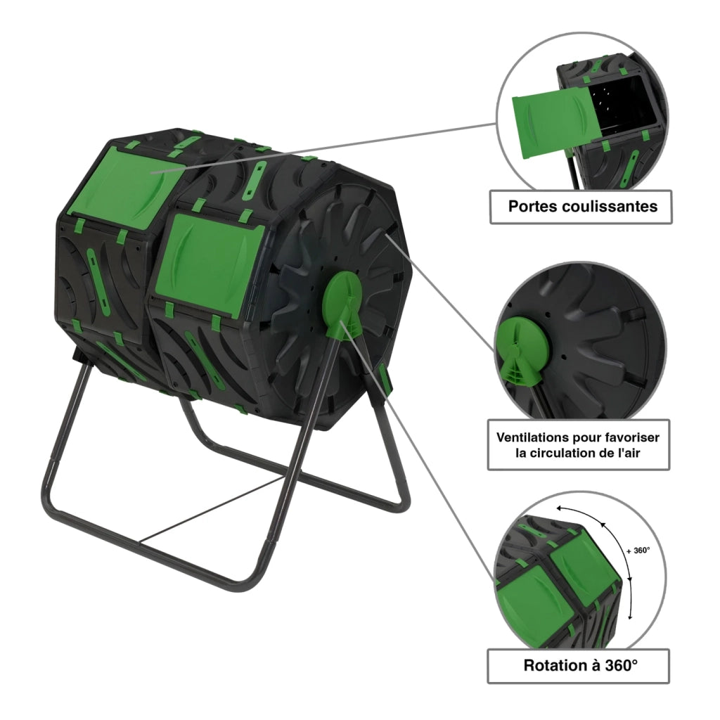 IDMarket - Bidone per compost rotante a doppia vasca da 140 l