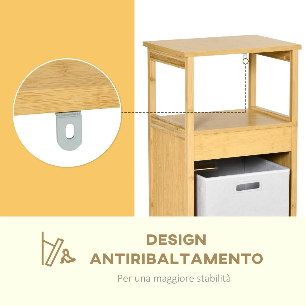 Mobile Bagno con Cestino ¨C Minimal ¨C MDF e Bamb¨´ 40x30x86.5cm